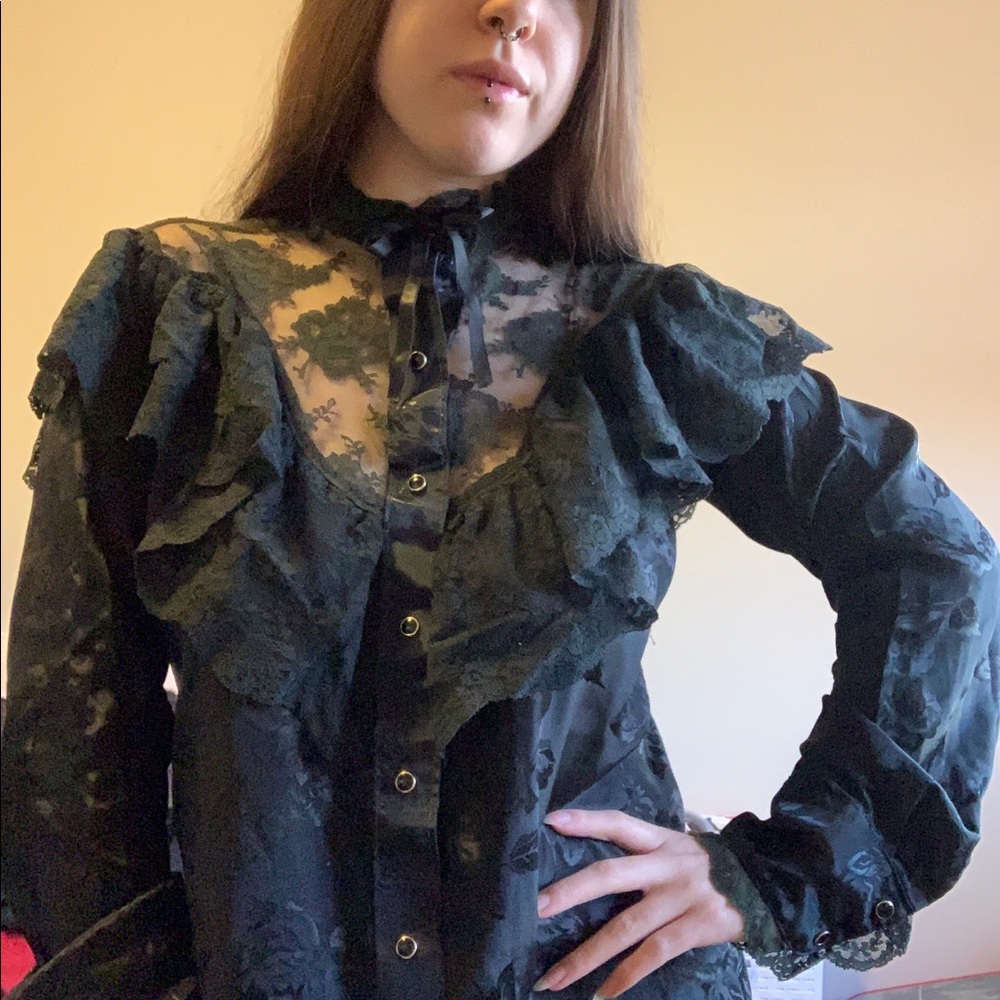 RARE black Gunne Sax STYLE gothic prairie blouse